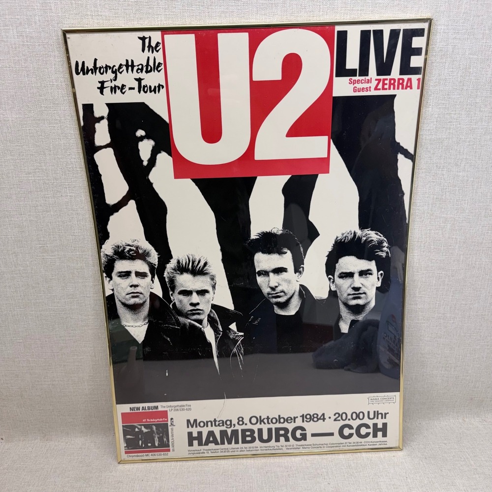 Vintage 1984‎ U2 The Unforgettable Fire Tour Hamburg Concert Poster Framed 23x33